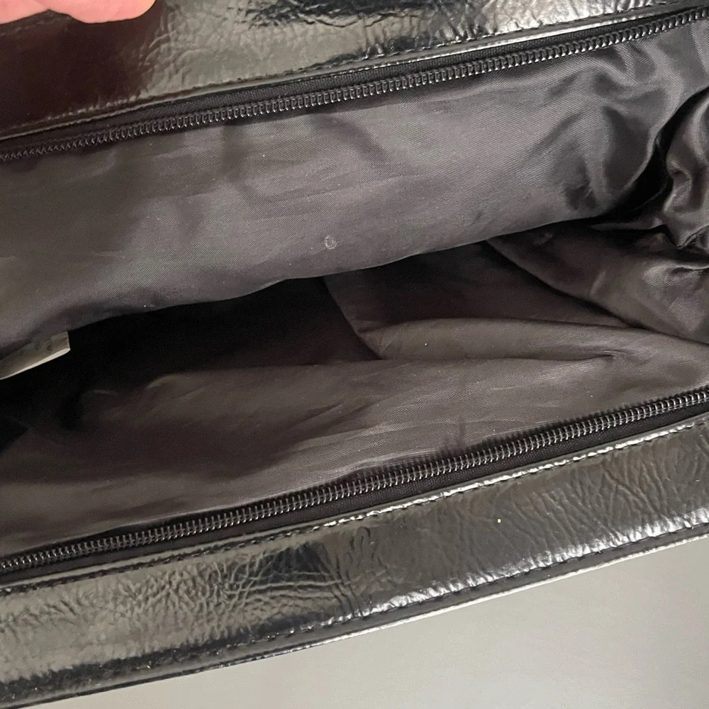 Black Foldover Clutch Purse Oversized Envelope Style Magnetic Snap Zipper